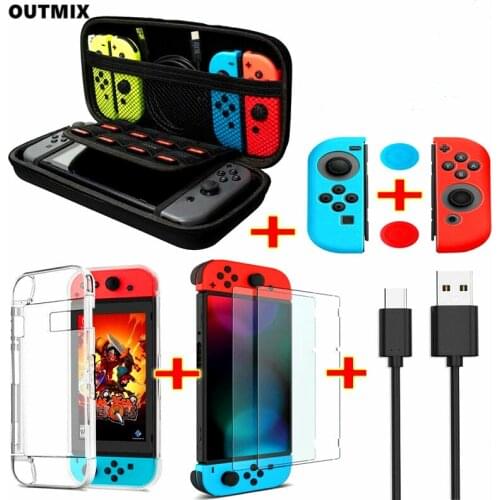 OUTMX 6 In 1 Detachable Crystal PC Transparent Case For Switch NS NX Cases Hard Clear Back Cover Shell Coque Ultra Thin Bag