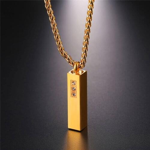 Pillar Necklace Perfume Bottle Pendant with Austrian Crystal Stainless Steel Gold Color Black Mens Remembrance Jewelry