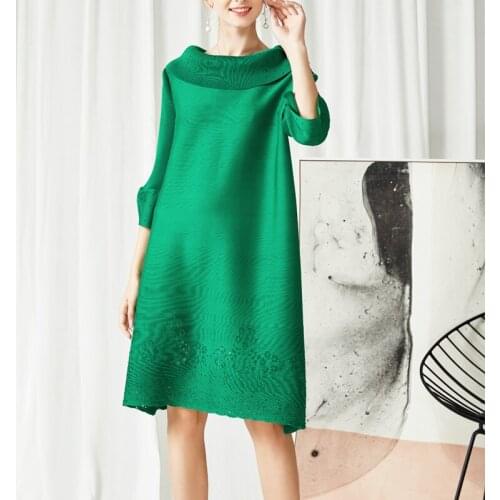 Issey Miyake Pleated loose mid-length dress 2021 autumn dress elegant fashion age-reducing flare sleeve skirt