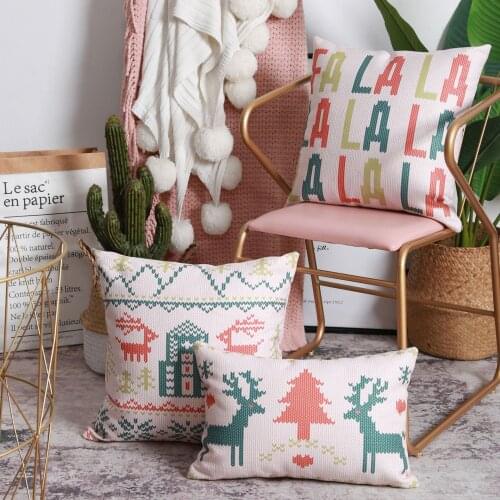 Pink cartoon christmas ins elk print 45x45 / 30x50cm pillow office sofa cushion pillow cover