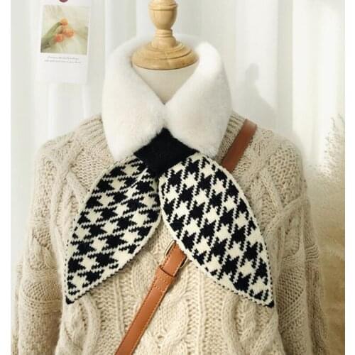 Winter Luxury Warm Scarves Women Faux Rabbit Fur Collar Scarf Spring Fashion Plaid Ring Plush Neck Snood Scarf PJ145