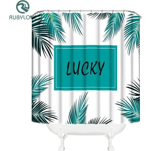 Green Leaf Polyester Shower Curtains Washable High Quality Colorful Curtains For Bathroom Shower