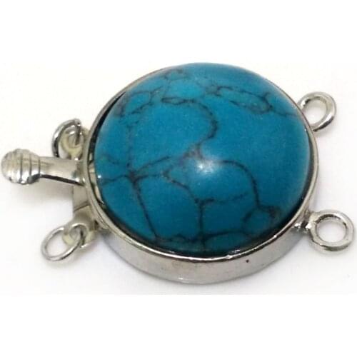 2 rows 20mm Blue Round Turquoise Open Box Necklace Clasp