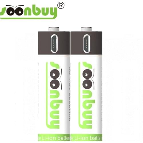 Soonbuy 2PCS AA 1.5 v1500mAh capacity 2250mwh li-polymer Li-ion battery with rechargeable lithium battery USB+USB cable