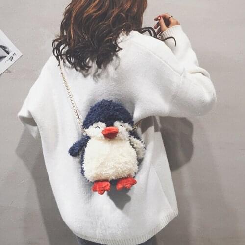 2021 Cute Small Bag Female Models Cute Fur Shoulder Bag Cartoon Penguin Plush Bag