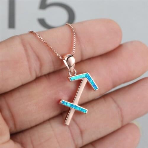 Twelve Constellations Wedding Necklace Luxury Female Blue Opal Stone Pendant Necklace Rose Gold Color Chain Necklaces For Women