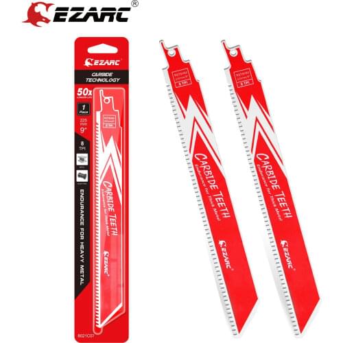 EZARC Carbide Reciprocating Saw Blade R978HM Endurance for Thick Metal, Cast Iron, Alloy Steel 9-Inch 8TPI, 1/2/3 Pack