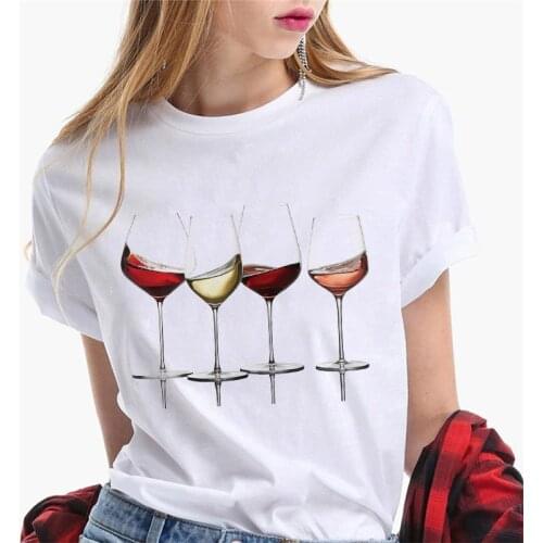 Wine Printing Lady Short Sleeve Womens T-Shirt Casual Cartoon Tee Fashion Top Graphic Oversized T-Shirt Female T-shirt Clothing
