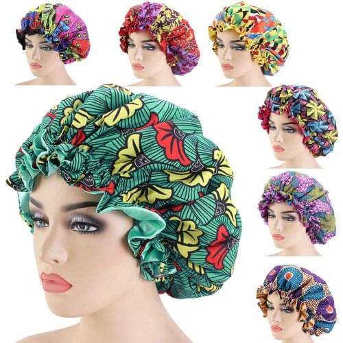 Women Stylish Floral Print Double Layer Large Hair Care Cap Sleep Bath Head Wrap Hair Coloring Products Accessories