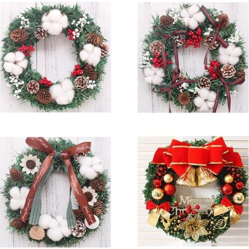 1pcs 30CM Christmas Wreath with Bow Xmas Door Hanging Rattan Ornament Garland Decorations Home Decor Christmas Gift Bracelet