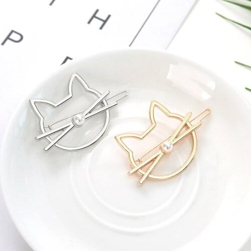 1pc Women Girls Metal Simulated-pearl Cute Cat Lip Hairpins Hair Clip Hair Accessories Polished Animal Hair Barrette as gift