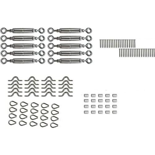 10 Pack Heavy Duty Stainless Steel Cable Railing Kits For Wood Posts DIY Balustrade Kit with Jaw Swage Fork Turnbuckle