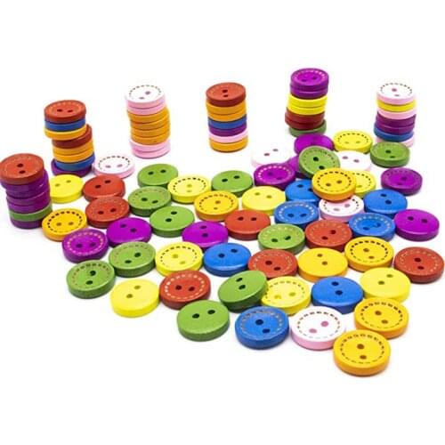 30 Pcs 15mm Candy Colour Wooden Buttons Circular with Sotted Lines 2 Holes Round Sewing Needlework Ornament DIY Wholesale