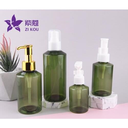 5pcs 50ml 100ml 150ml 200ml green sloping shoulder bottle with oil lotion pump Cosmetics bottle free shipping travel bottle