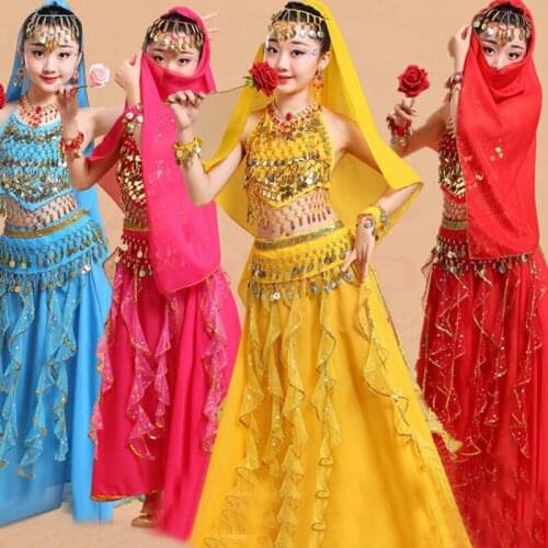 5PCS Children Oriental Bollywood Dance Costumes Set Indian Dance Dress Suit Costumes Girls Belly Dance Performance Dance Wear