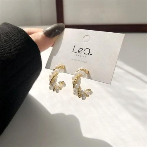 Adolph Korean New Handmade Elegant Pearl Crystal Cute Hoop Earrings For Women Students Circle Boucle d'oreille Jewelry Gifts