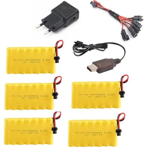 8.4v 700mah Ni-CD Battery + Charger For Rc toy Boat Gun Car Tank Train Robot part AA NICD 8.4v Rechargeable Battery Pack SM Plug