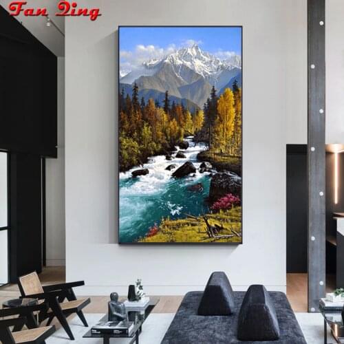 Mountain and River Full Drill square/round Diamond embroidery autumn landscape pictures 5D DIY Diamond Painting Cross Stitch