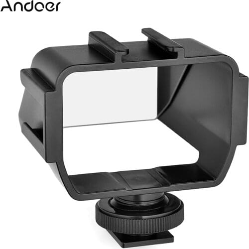 Andoer Camera Selfie Vlog Flip Up Mirror Screen with 3 Cold Shoe Mounts for Sony Nikon Cameras Microphone Mini LED Light