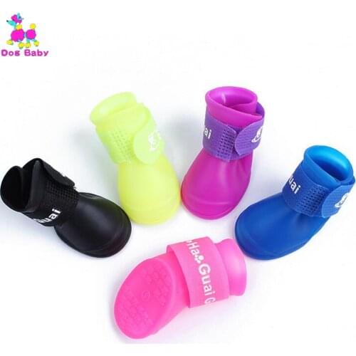 DOGBABY Colorful Dog Pet Boots PU Silica gel Waterproof Pet Shoes 4pcs/set Candy Color Shoes For Dogs Anti Slip Pet Rain Shoes