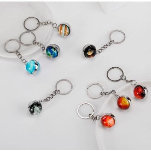 Solar System Planet Keyring Galaxy Nebula Space Keychain Moon Earth Sun Moon Art Picture Double Side Glass Ball Key Chain Gifts