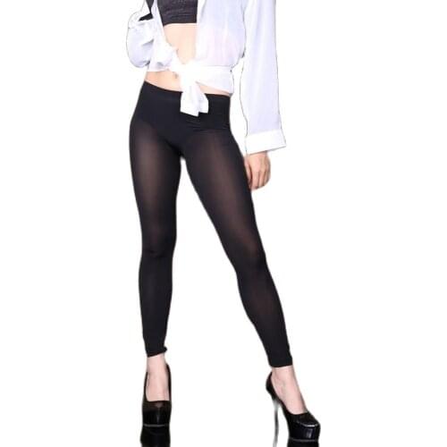 XL Plus Size Sexy Transparent Ice Silk Hot Pants Fitness Legging Black Leggings Elastic Trousers Women Spodnie Joggers Pantalon