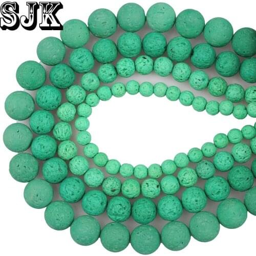 Natural Lava Stone Beads Green Volcanic Dyed Stone Round Loose Beads 6 8 10 12 mm Diy Bracelet Jewelry Making Parts Wholesale