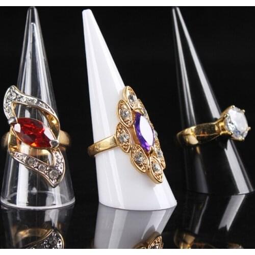 Black Clear or White Acrylic Solid Finger Cone Ring Stand Ring Holder Ring Rack Showcase Jewelry Display Props