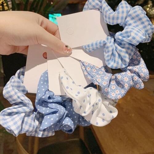 Coloful Korean Plaid Scrunchie Elastic Hair Rubber Bands for Women Girl Holiday Headwear Ponytail Hair Accessories Daisy Print