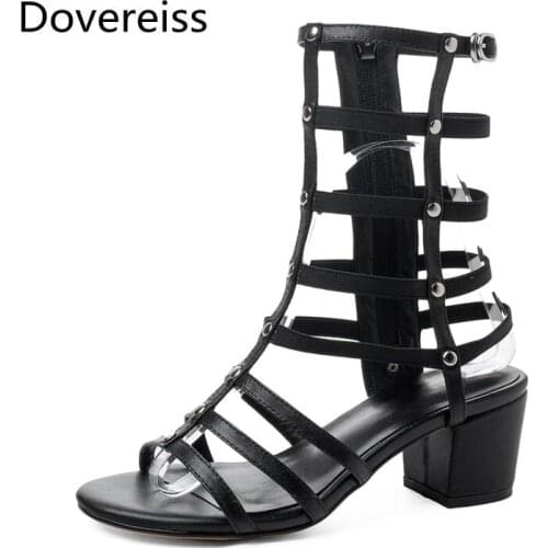 Dovereiss Fashion Womens Shoes Elegant Zipper Apricot Sexy Pure color Chunky heels Party shoes Sandals 43