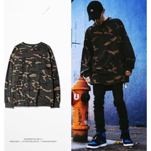 YZY Kanye Camouflage Long Sleeve T Street Locomotive Rock Drake T-Shirt Justin Bieber Cotton Streetwear Punk Top Tee Men Women