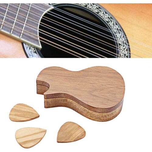 Guitar Pick Storage Box 3Pcs Guitar Picks Wooden Guitar Pick Holder Case Electric Guitar Guitar Accessories Organizer