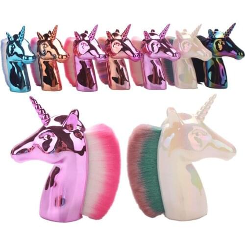 1Pc Holographic Unicorn Acrylic Nail Art Remove Dust Powder Brush Makeup Blusher Brushes Nail Clean-Up Brush Manicure Tool