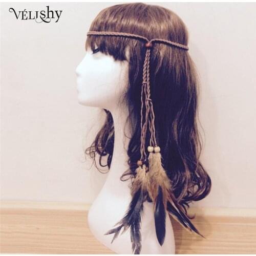 1 Pc Boho Indian Feather Headband Headdress Hair Rope Headwear Tribal Hippie Party Hair Accessories