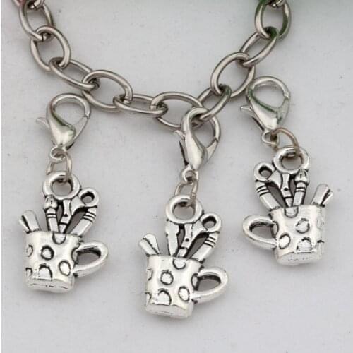 Hot ! 15pcs Zinc Alloy 3D Cup Charms Dangle Bead with Lobster clasp Fit Charm Bracelet 13x32mm DIY Jewelry (nm502)