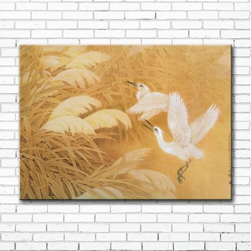 Chinese style egrets reed lake scenery canvas printings oil painting printed on canvas living room wall art decoration picture