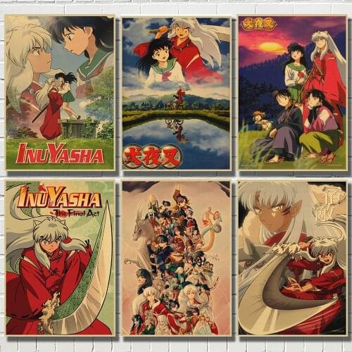 Classic Anime Inuyasha Series Retro Kraft Paper Poster Art Print Wall Stickers For Living Room Decorative Paintings
