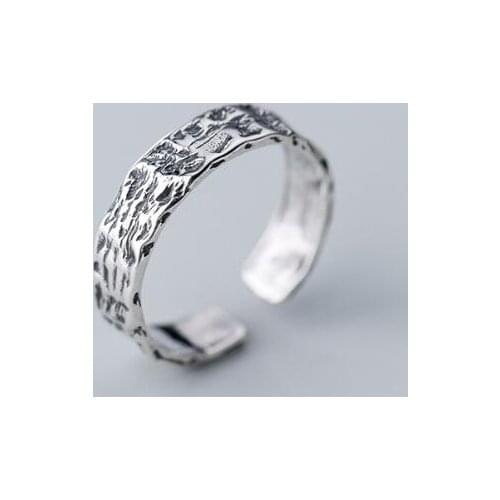 100% Authentic REAL.925 Sterling Silver Retro Irregular Surface 5mm band Rings adjust GTLJ1640