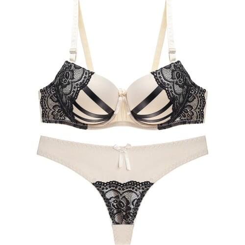 Linbaiway Women Sexy Lace Underwear Bra Set Thongs Bralette Lingerie Push up Bra and G-string Female Panties Brassiere