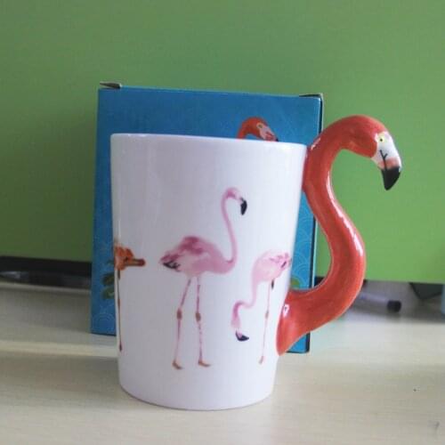 New 3D Flamingo Mug Hand-painted Ceramic Coffee Cup Cute Animal Mug