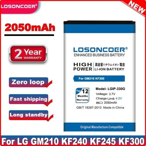 LOSONCOER 2050mAh LGIP-330G LGIP-330GP Good Quality Phone Battery LGIP-330GP For LG GM210 KF240 KF245 KF300 KF305 KF330 KM380