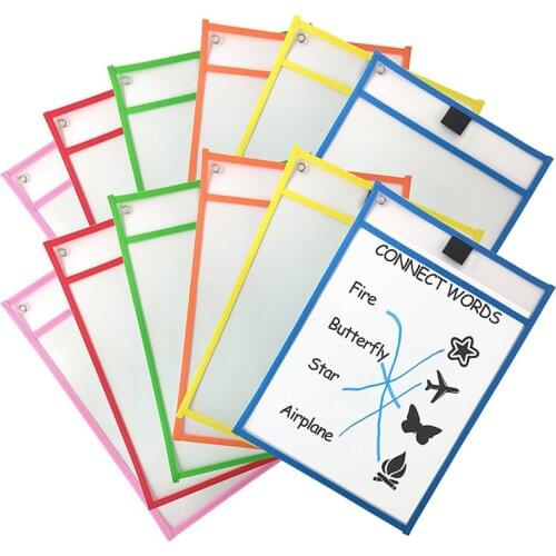 PET Multicolored Dry Erase Pockets 9 x 12In Perfect Pockets Classroom Organization Reusable Dry Erase Pockets for Teaching