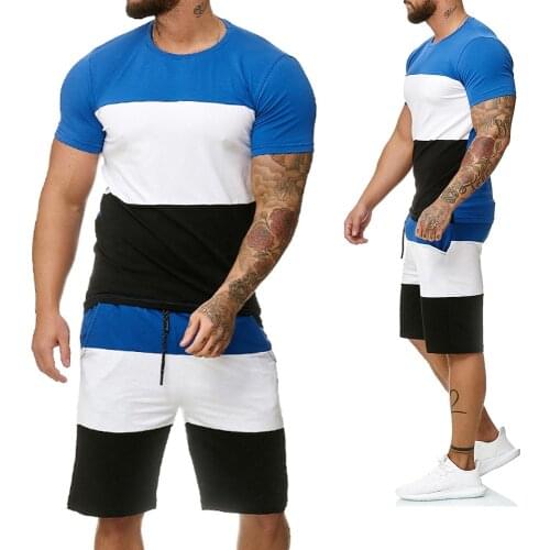2021 Men Sets 2 Piece Outfit Jogger Set Stripe Print Tracksuits Casual Shorts Set Summer Fashion Clothing Male Short Tracksuit