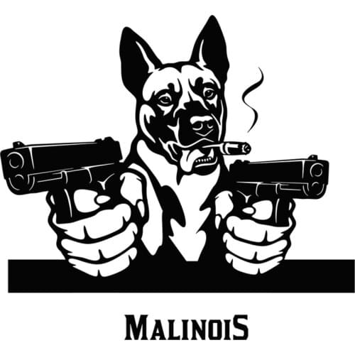 Gangster Belgian Shepherd Malinois Alaskan Dog with Gun Vinyl PVC Car Sticker Car Window Body Decorative Stickers Accessories