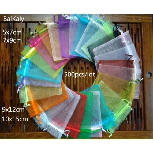 Wholesale 500pcs/lot 5x7 7x9 9x12 10x15cm Organza bag Wedding Christmas Gift Drawstring Bags Jewelry Packaging Organza Pouches