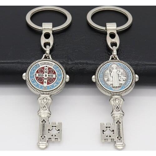 St. Benedict Key Shape Keychain Metal Pendant Catholic Christian Religious Key Chain For Men Women Gift 2021