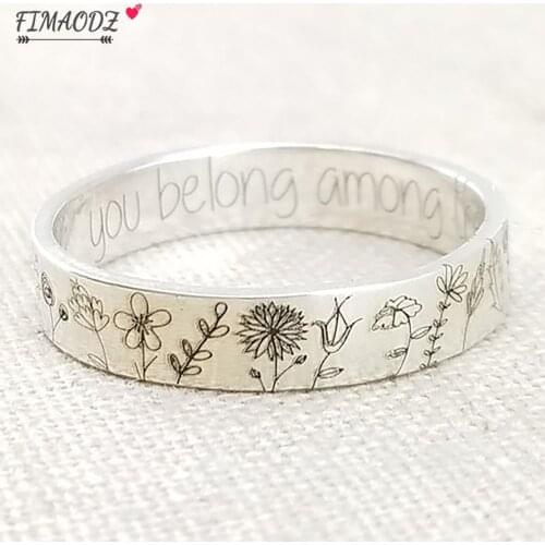 FIMAODZ Boho Carved Flower Ring for Women Men Couple You Belong Among The Wildflowers Daisy Rings Valentines Day Gift for Girl