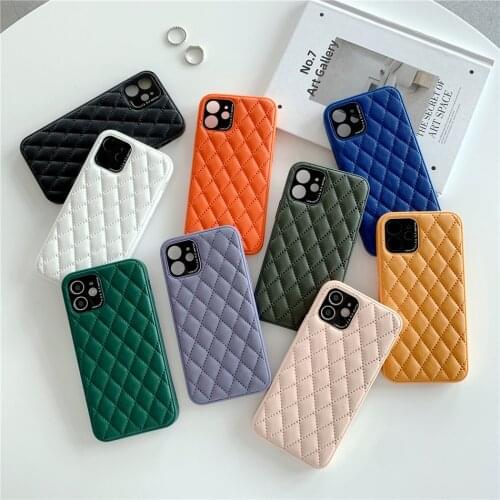 Luxury Checkered Lozenge Lambskin Soft PU Leather Phone Case For Apple iPhone 12 11 Pro XS MAX XR X Black Green Pink Back Cover