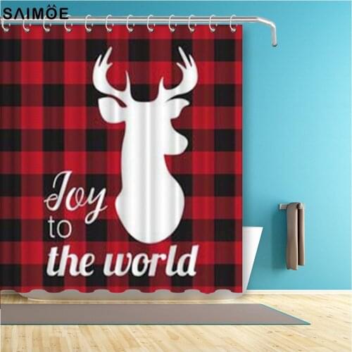 Christmas Deer Bathroom Curtain Red Plaid Waterproof Shower Curtain Polyester Fabric Bath Curtain Home Decor Shower Sets