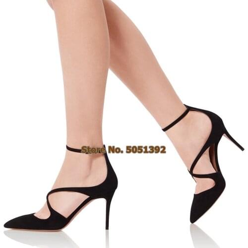 High thin heel sandals ladies stiletto heel cross-tied buckle strap suede elegant wedding shoes casual office